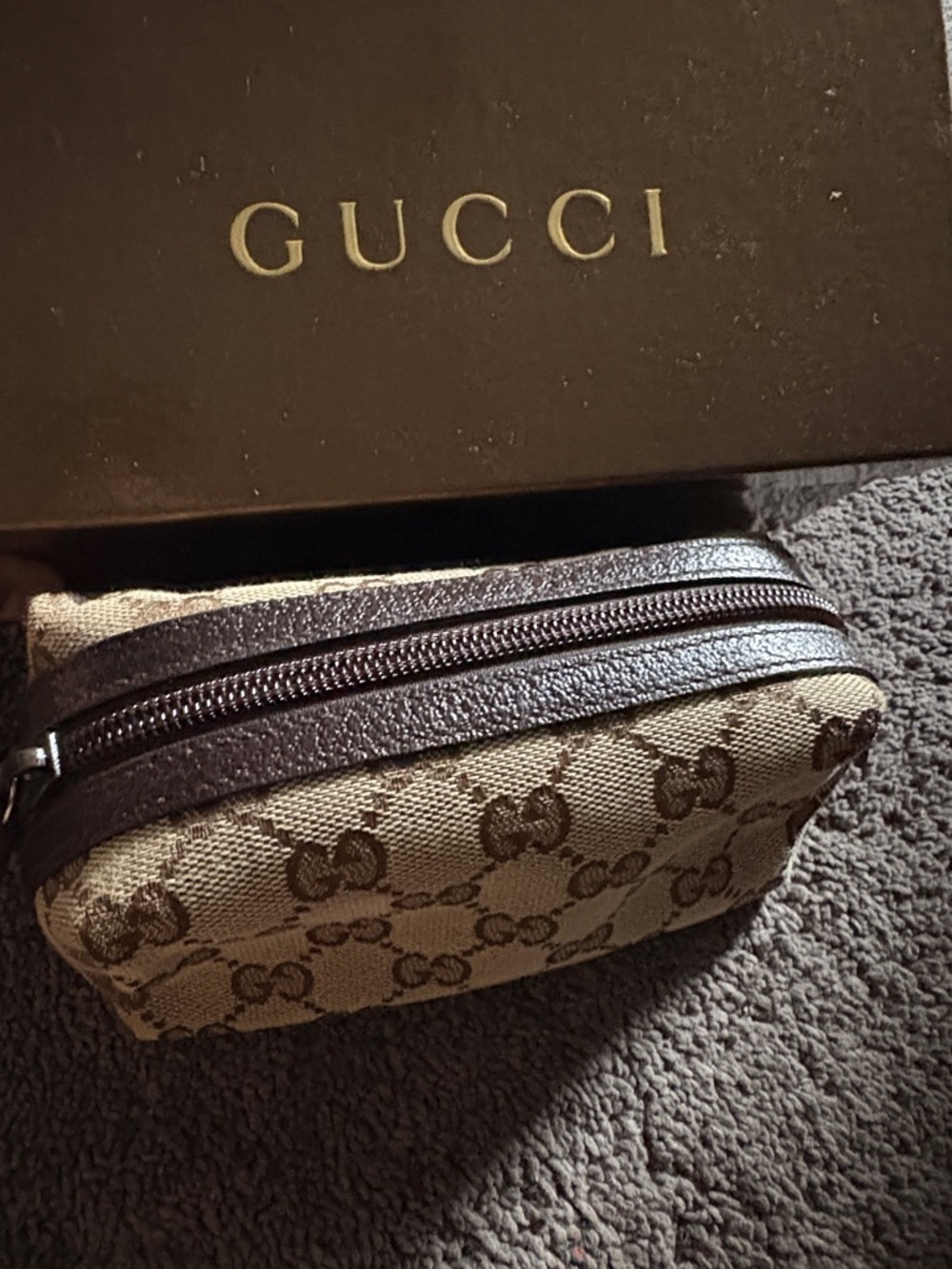 Gucci Brown & Beige Monogram Toiletry Pouch